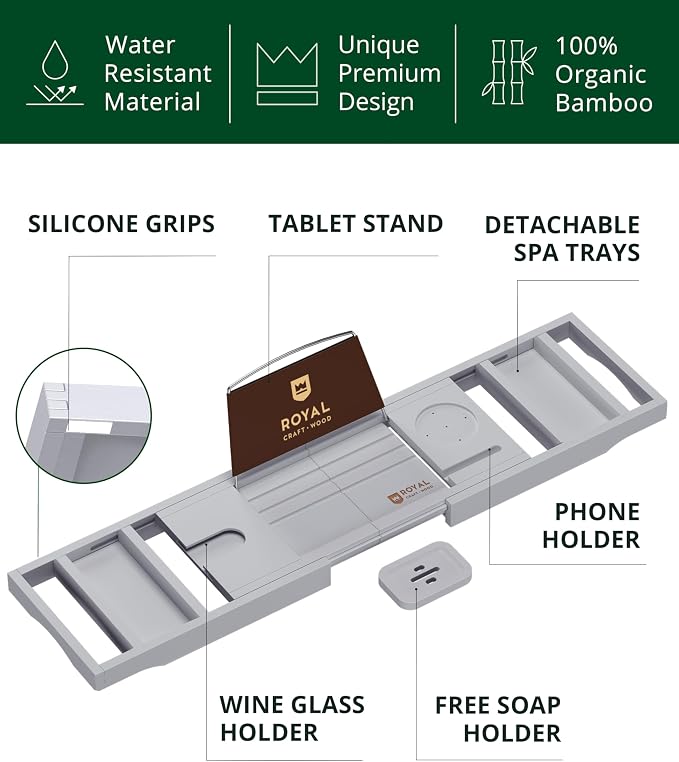 ROYAL CRAFT WOOD Premium Foldable Bathtub Tray - Image 2