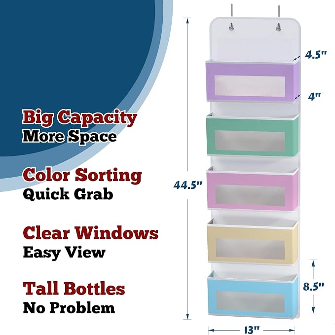 Simple Houseware 5 Clear Window Pocket Over Closet Door Storage Hanging - Image 2
