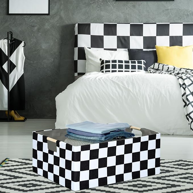 Checkered Storage Basket Room Decor Gifts Basket Foldable Nursey Box Kids - Image 4