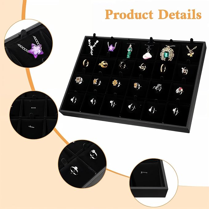 Velvet Jewelry Tray for Drawers Black Jewelrys Display Tray Stackable Jewelry - Image 3