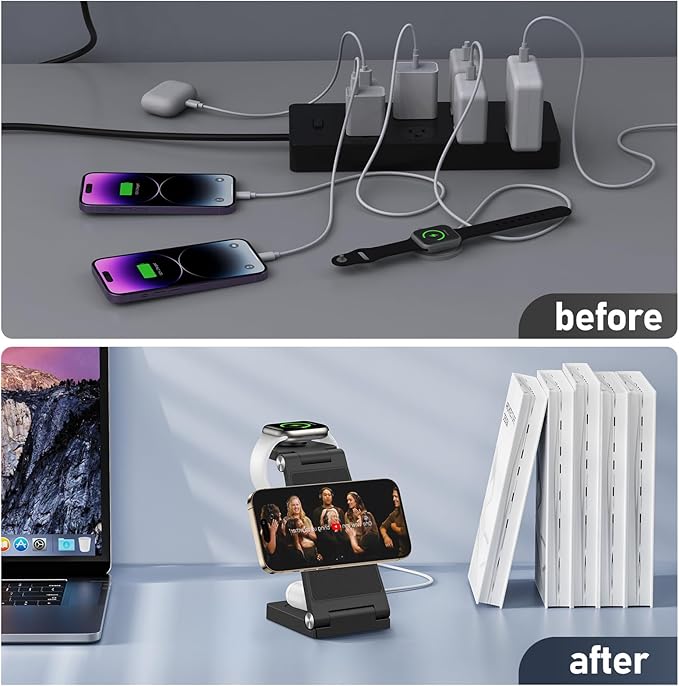 Magnetic Wireless Charger Stand, 3 in 1 Foldable Wireless Charging Station - Image 6