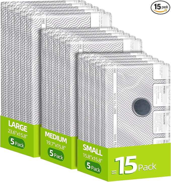 Vacuum Bags for Travel, 15 Pack Carry-on Size Compression Packing Bags for by VACKFOXVacuumStorageBags