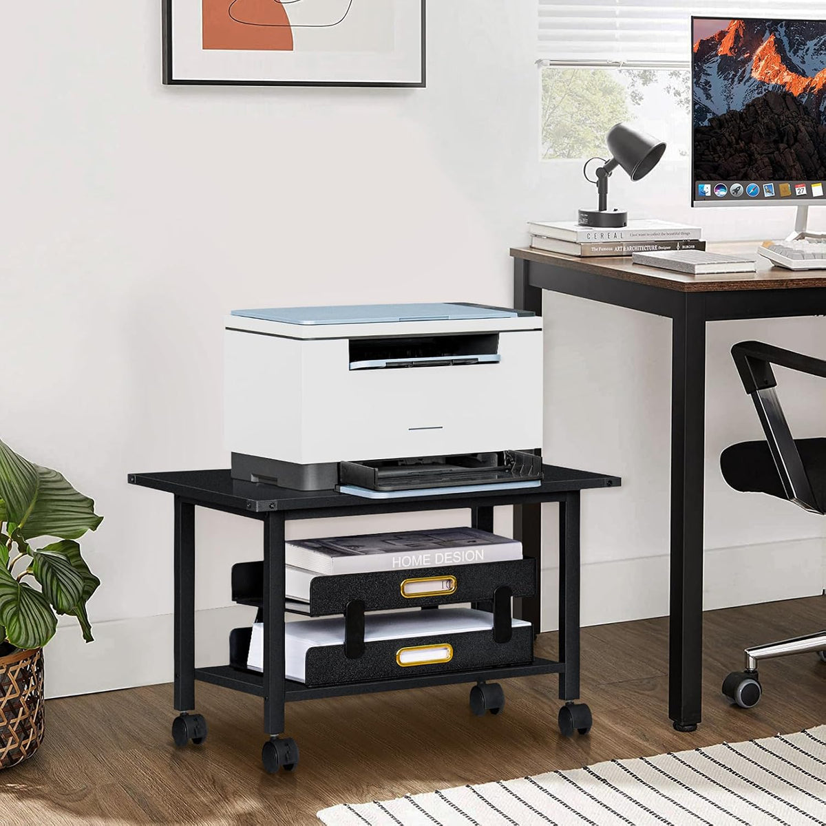 Lerliuo Under Desk Printer Stand, 2-Tier Industrial Mobile Printer