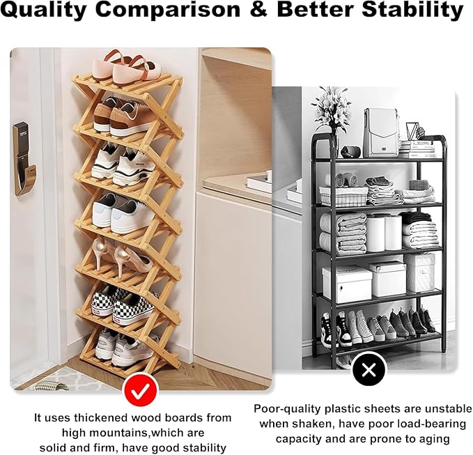 YYW Bamboo Shoe Rack for Entryway, Free Standing Shoe Racks Shelf Closet - Image 6