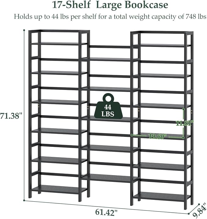 Homykic Bamboo Triple Wide Bookshelves and Bookcases, 6-Tier Shallow Open - Image 2