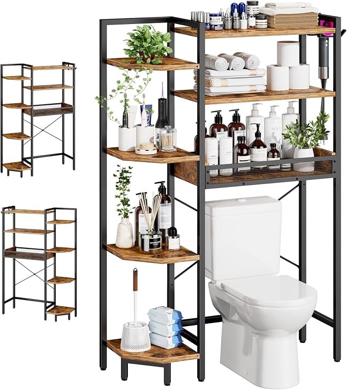 K1 Heavy Duty 7-Tier Over The Toilet Storage（With Basket and Paper by Roxibelt