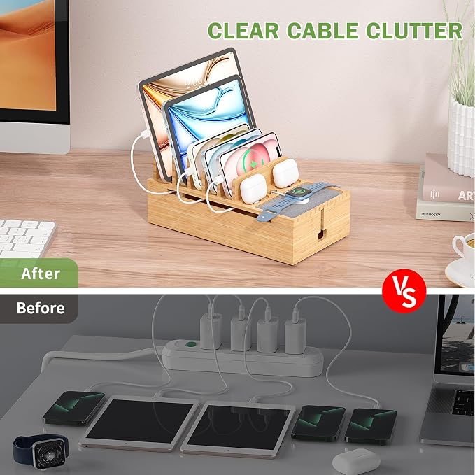 Pezin & Hulin Bamboo Charging Stand Rack, Wooden Charge Box - Image 3