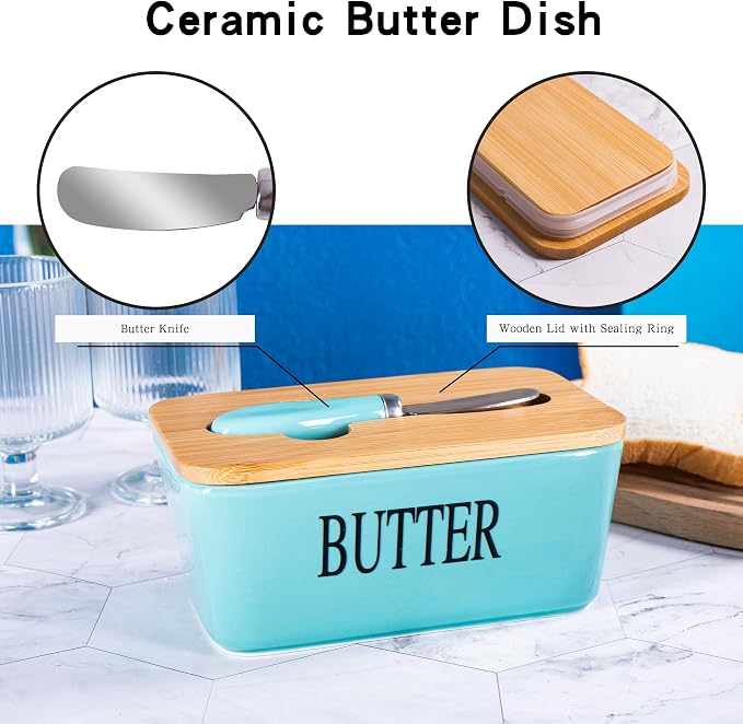 Large Butter Dish with Lid for Countertop, Ceramic Butter Stick Holder - Image 3
