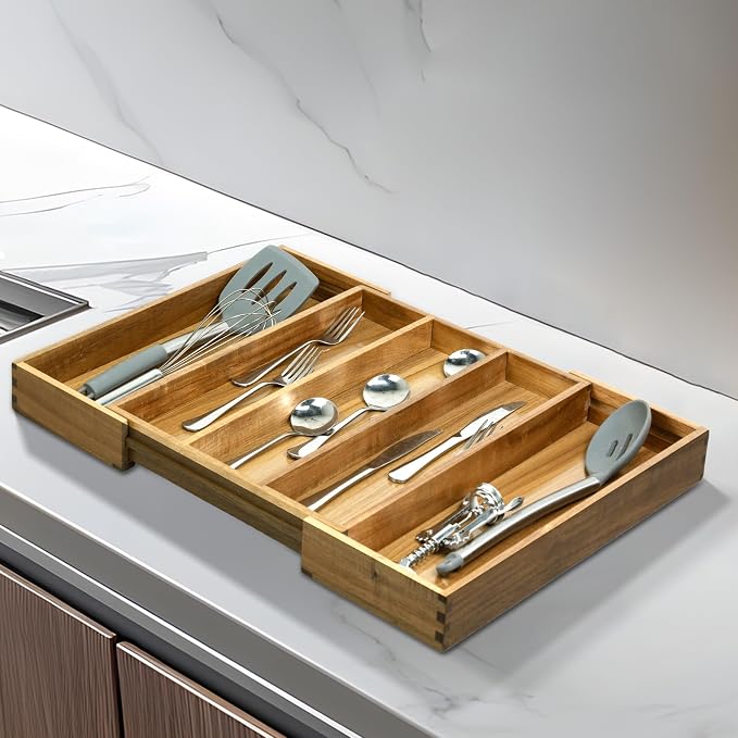 VaeFae Acacia Kitchen Silverware Organizer, Cutlery Drawer Organizer - Image 5
