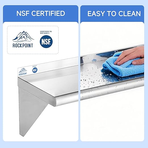 ROCKPOINT Stainless Steel Shelf 14 x 24 Inches 250lb, NSF Metal Commercial - Image 5