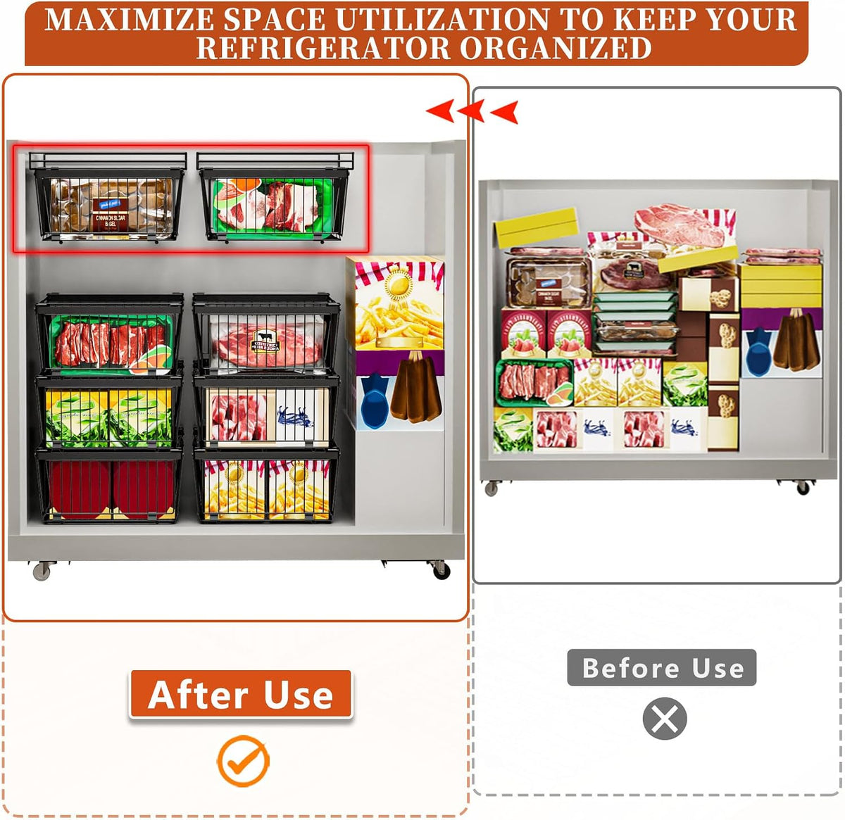 Hanging Freezer Organizer Bins for 5 to 20 Cu.Ft,Leak-Proof