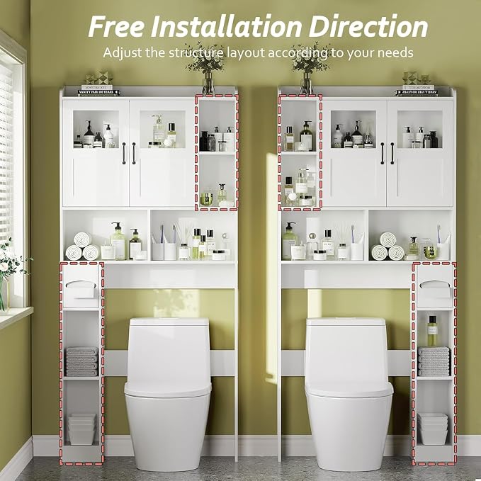 Over Toilet Storage Cabinet, 67 Inch Wall Mounted Tall Cabinet, Freestanding - Image 4