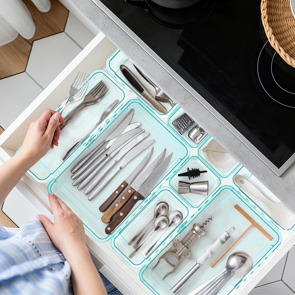 20 Pcs Adjustable Clear Drawer Organizer, Extendable Vanity Storage