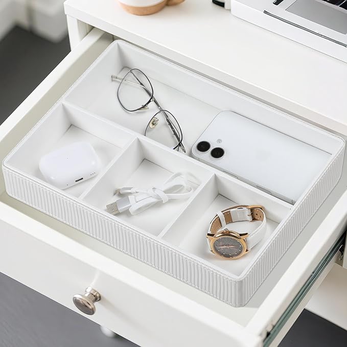 PU Leather Valet Tray, Decorative Trinket Vanity Desk Drawer Organizer Tray - Image 5