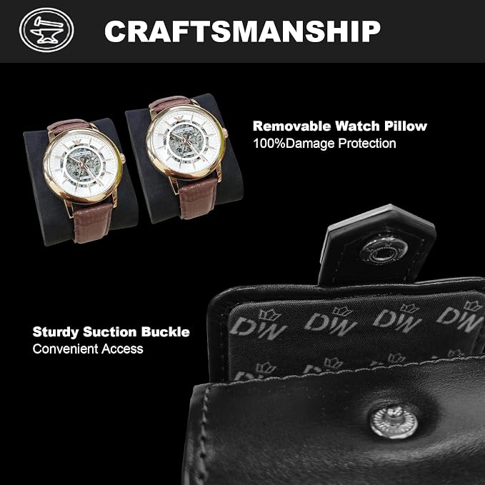 DUKWIN Watch Roll for 2 Watches, Vegan Leather Travel Watch Case Organizer - Image 3