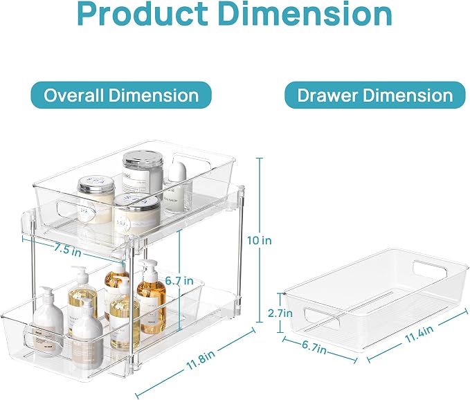 Vtopmart 6 Pack Bathroom Organizer, 2 Tier Clear Under Sink Organizers Vanity - Image 2