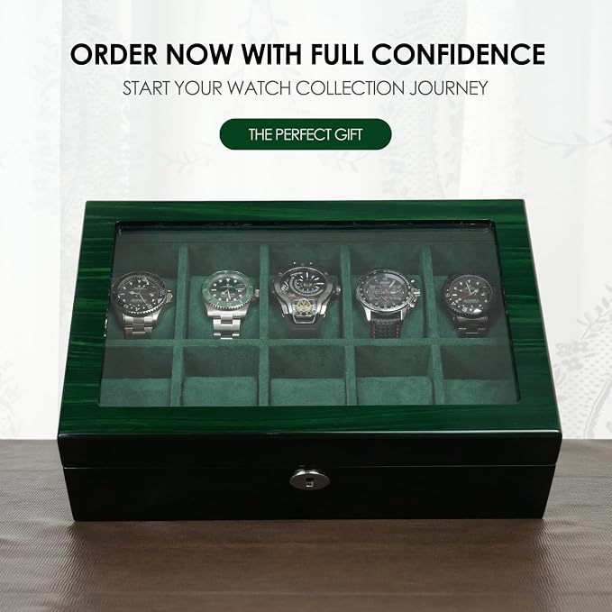 Watch Box for Men 10 Watches Storage Organizer Case, Smart Watch Display - Image 9