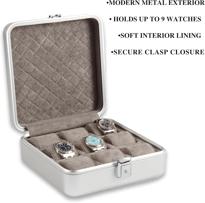 Bey-Berk Personalized Prague Aluminum 9-Slot Watch Case, Locking Travel Metal - Image 3