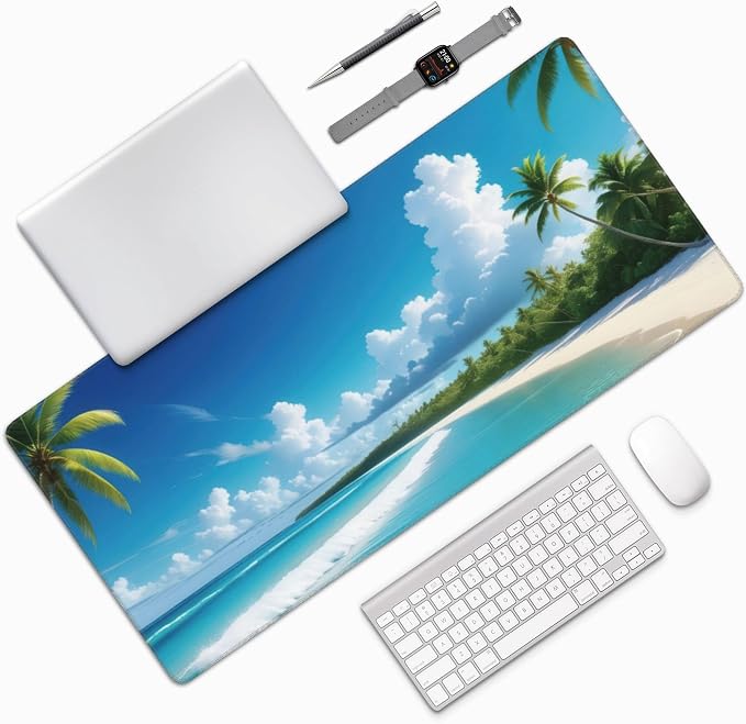 Tropical Beach Large Mouse Pad, Vintage Aesthetic Gaming Desk Mat, XXL Keyboard - Image 7