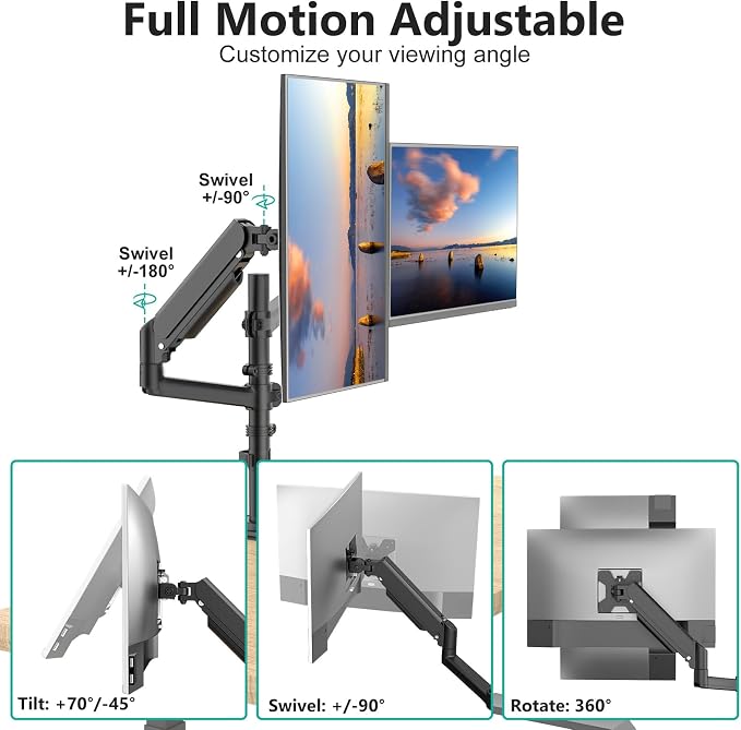 WALI Dual Monitor Mount, 13-32 Inch Adjustable Spring Dual Monitor Arm - Image 2