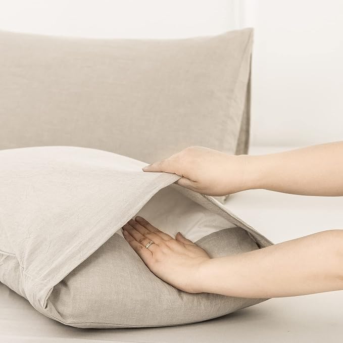 MooMee Bedding Pillowcases Pack of 2 100% Washed Cotton Linen Like Textured - Image 4