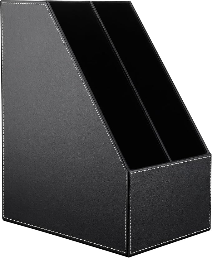 KINGFOM Wooden Leatherette Desktop File Folder Organizer and Document File - Image 4