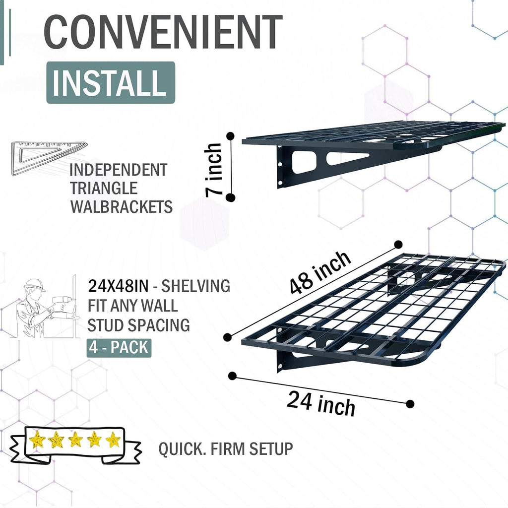 4-Pack 2x4ft Garage Wall Shelving, 4 Shelf Total 16 ft(L) Garage