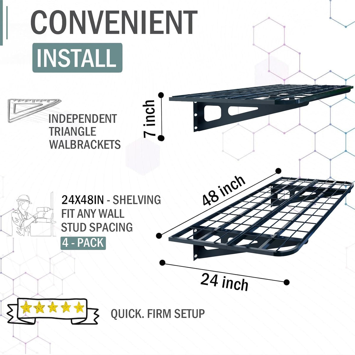 4-Pack 2x4ft Garage Wall Shelving, 4 Shelf Total 16 ft(L) Garage