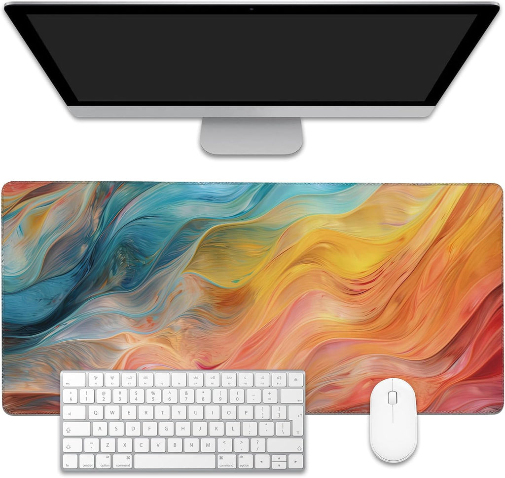 Abstract Marble Desk Mat, Large Gaming Mouse Pad, Non-Slip Rubber Base