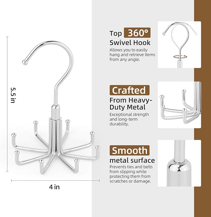 ZEDODIER Tie Hanger for Closet, 2 Pack Rotatable Tie Organizer for Men - Image 5