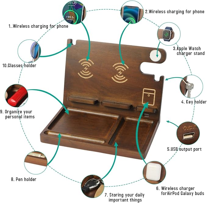 Wireless Charging Station, Wood Phone Docking Station - Image 3