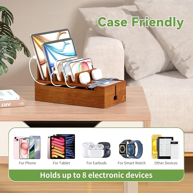 Pezin & Hulin Bamboo Charging Stand Rack, Wooden Charge Box - Image 3