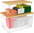 2 Pack Stackable Plastic Trash Bag Holder with Bamboo Lid Under Sink