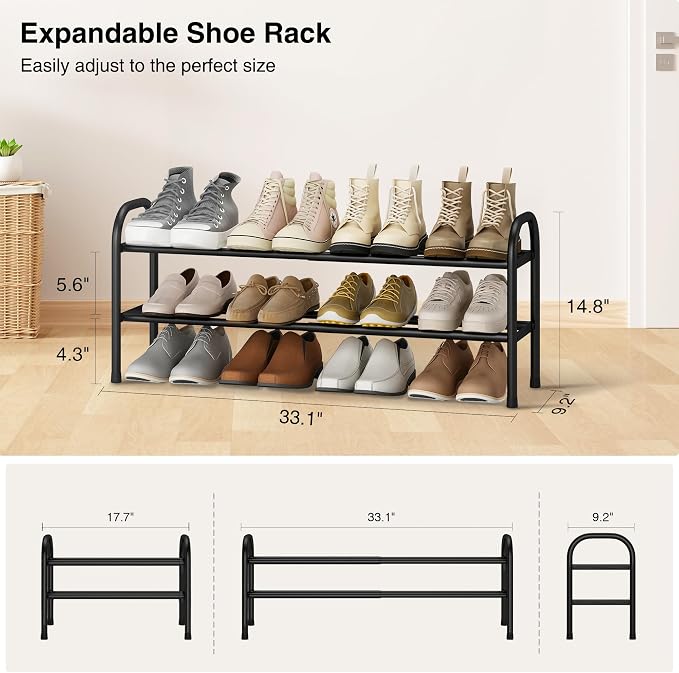 STO STO Expandable Shoe Rack, 2-Tier Metal Small Shoe Rack - Image 3