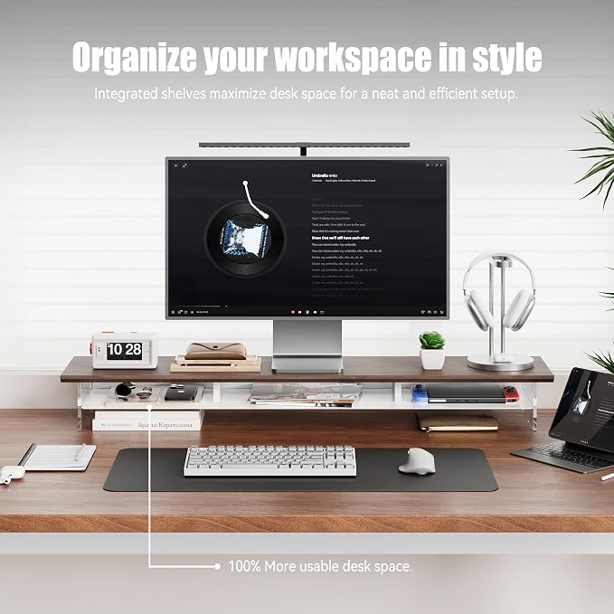Dual‑Tier Monitor Stand for Modern Desk Setup – Minimalist Wooden and Metal - Image 2