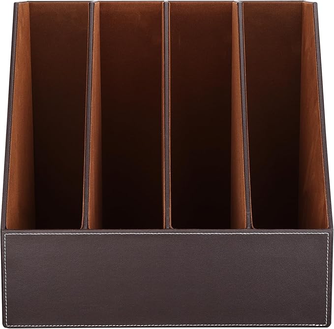 KINGFOM 4-Slot Wood Leather Document Files Holder Rack Stand Desk Files - Image 4