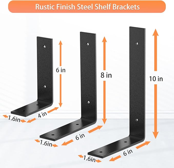 Black Heavy Duty Shelf Brackets 6 Inch, Rustic Gold Iron L Shelf Bracket - Image 4