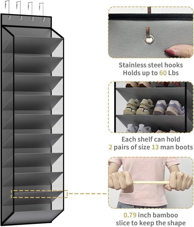 KEEPJOY 10 Tiers Mesh Over Door Shoe Organizer Storage, Hanging Shoe Holder - Image 6