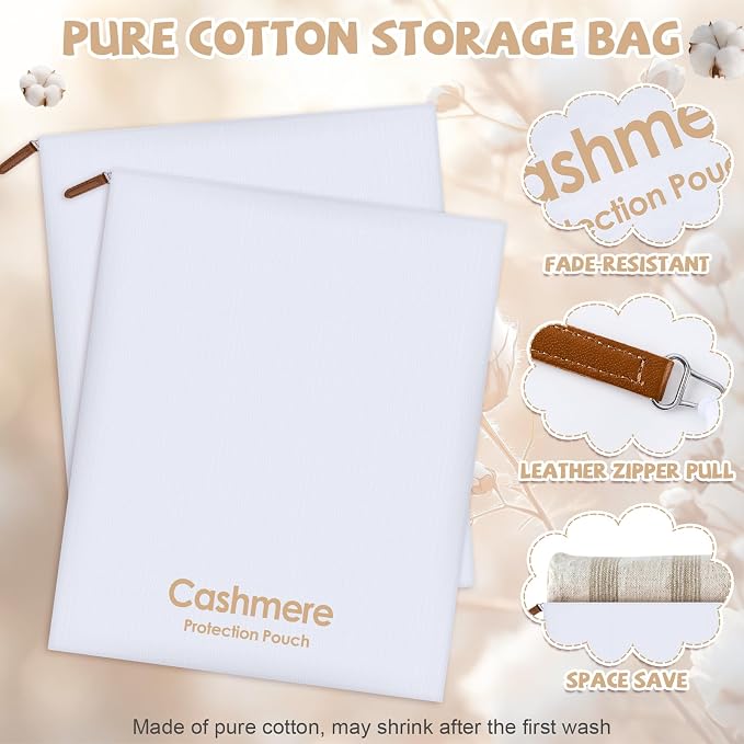 4 Pack Cashmere Sweater Storage Bags, Large Breathable Washable Pure Cotton - Image 3