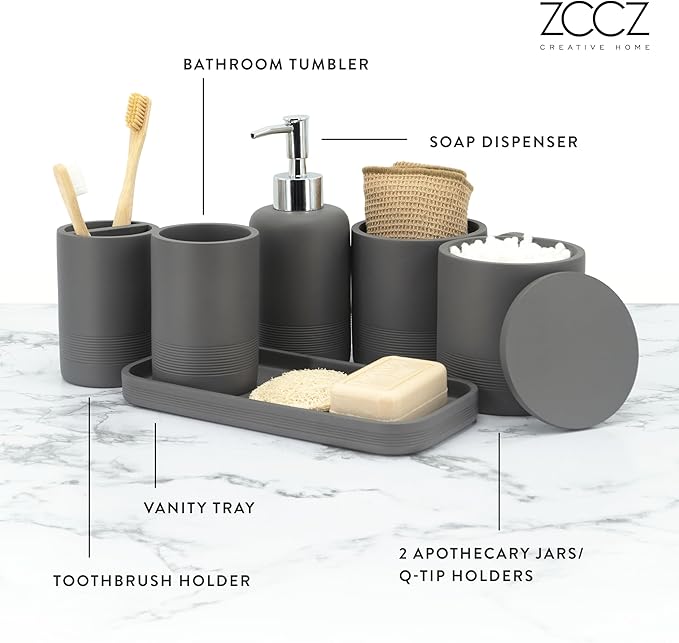 ZCCZ Gray Bathroom Accessories Set 6 Pieces - Image 3