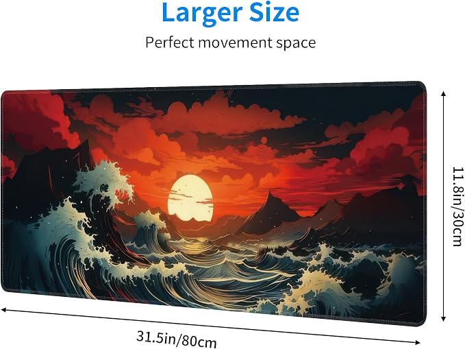 Japanese Sea Wave Large Mouse Pad, Gaming Keyboard Desk Pad, Extended Mouse Mat - Image 3