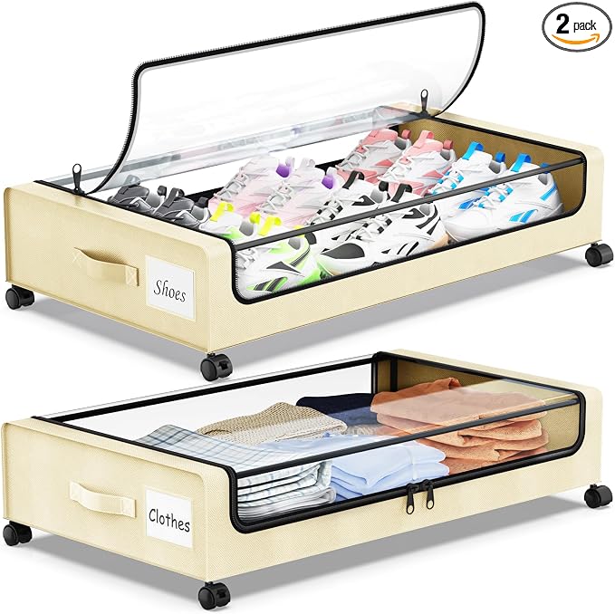 Under Bed Storage with Wheels, Under Bed Shoe Storage Organizer, Rolling Under by Molutsody