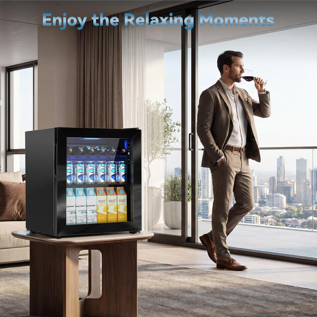Mini Fridge with Glass Door-Small Fridge Desk Beverage Cooler for Beer