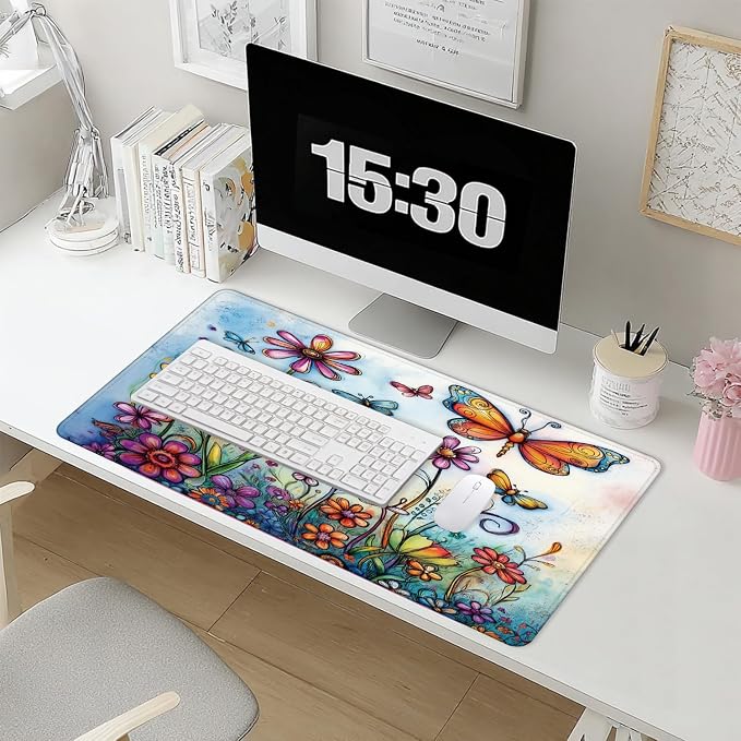 Vintage Hippie Floral Butterfly Large Mouse Pad 31.5x15.7inch, Retro Hippy - Image 5