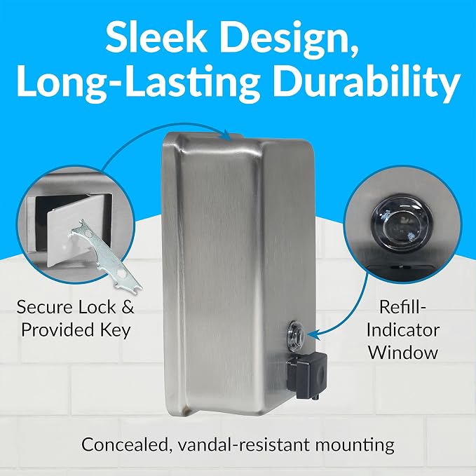 Bobrick Surface-Mounted Soap Dispenser, Vertical Tank Satin-Finish Stainless - Image 4
