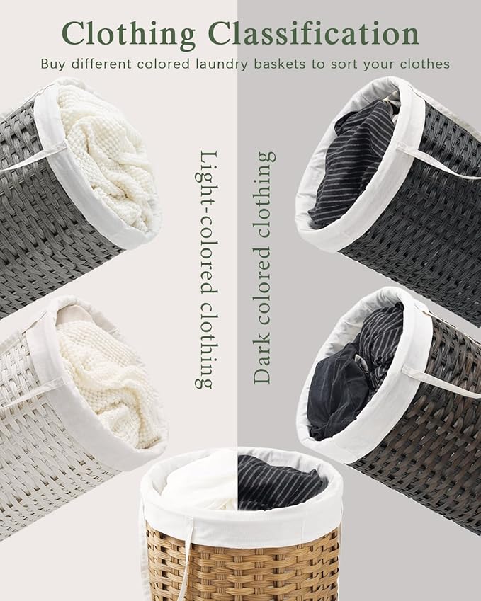 Laundry Hamper with Lid, 19.0 Gal Round Wicker Laundry Basket, Handwoven Rattan - Image 3