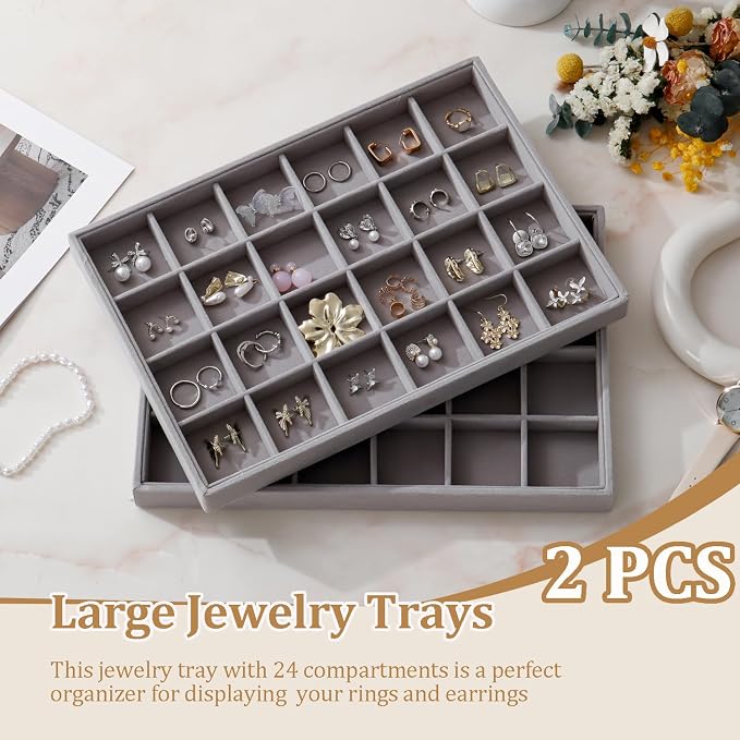 Large Velvet Jewelry Tray 2 Pack Stackable Jewelry Display Drawer Inserts Trays - Image 2