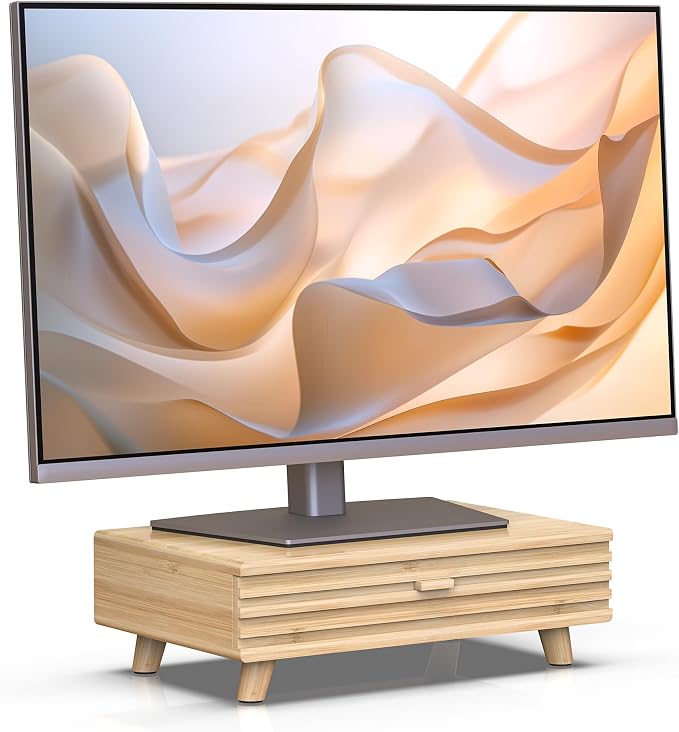 Bamboo Monitor Stand with Drawer by WELLWENG