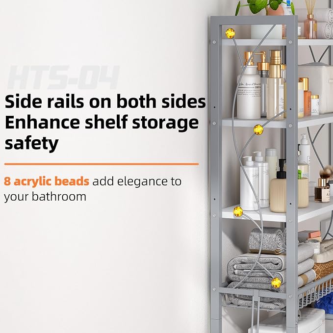 Over-The-Toilet Storage Rack, 4-Tier Bathroom Organizer Shelf Over Toilet - Image 3