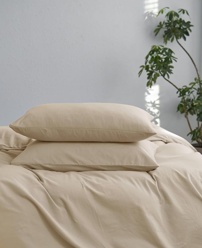 MooMee Bedding Pillowcases Pack of 2 100% Washed Cotton Linen Like Textured by MOOMEE